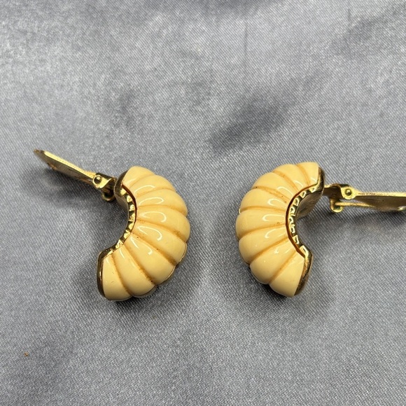 Givenchy Gold and Cream Curved Earrings - Picture 1 of 3